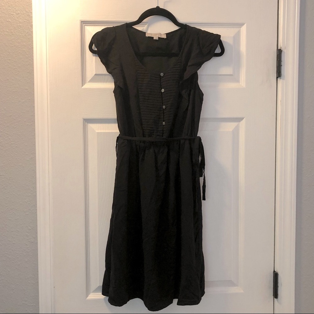 Ann Taylor LOFT Flutter Sleeve, Button Down, Jewel Neck, Tie Waist, Shirt Dress